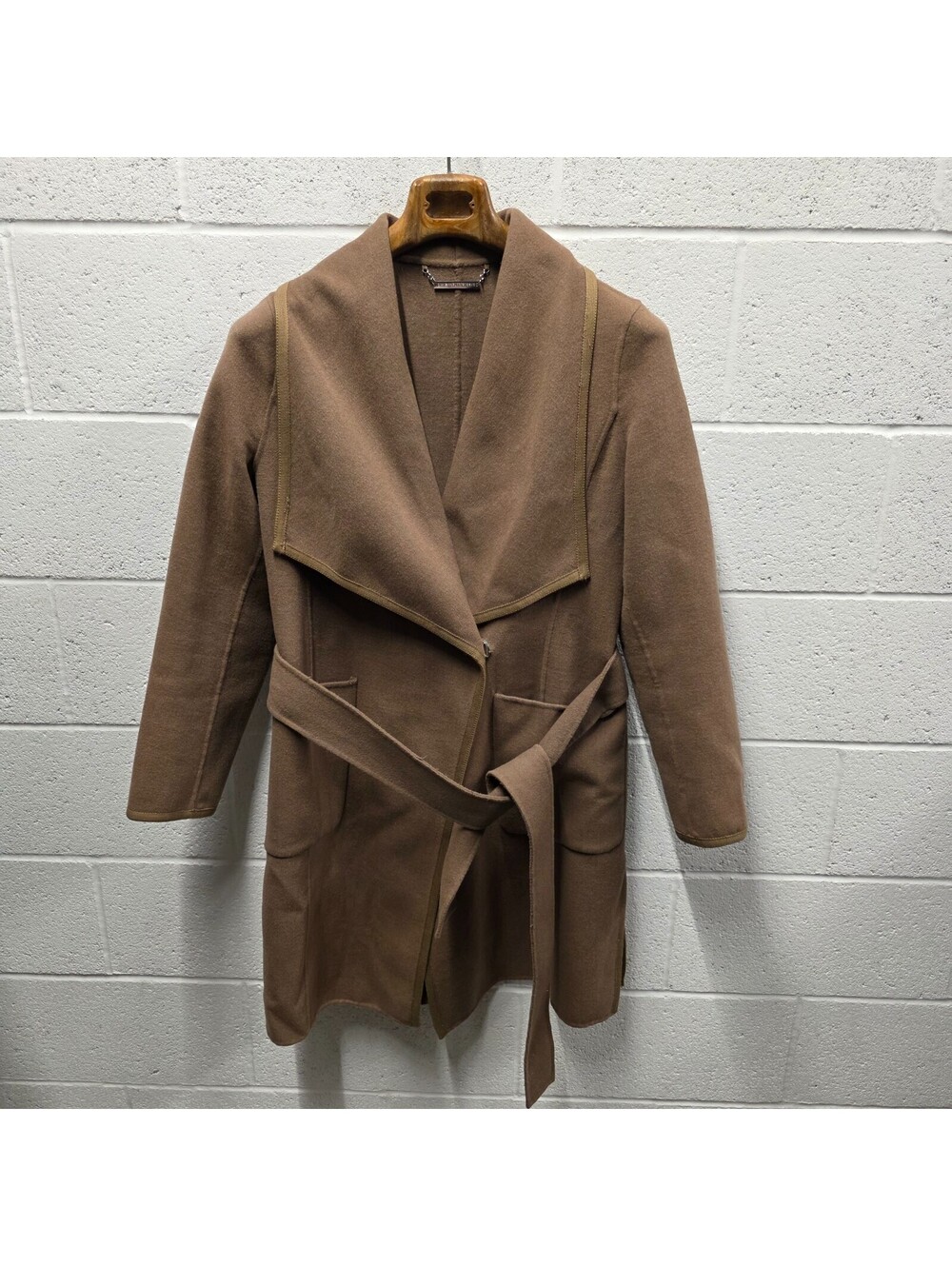 Diane Von Furstenberg Jenna Belted Reversible Wool Coat Beige Sand M - Picture 3 of 13